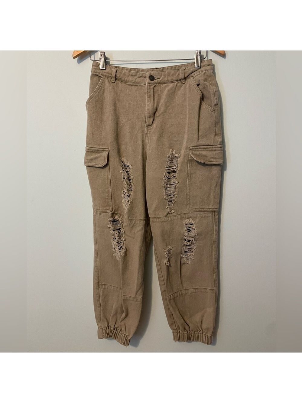 Hyfve Cargo Distressed Pants Light Green Size Small